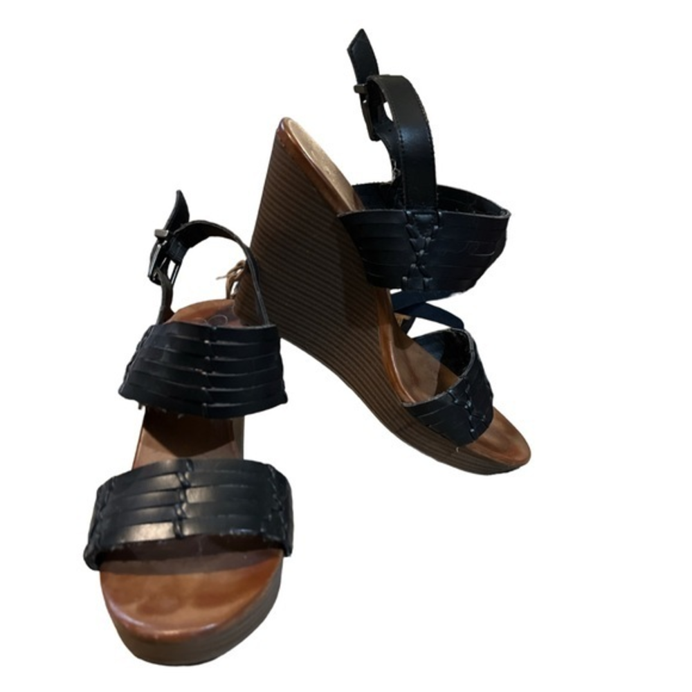 Jessica Simpson JAZMIN Platform Wedge Leather Sandal Heels Black Size‎ 10